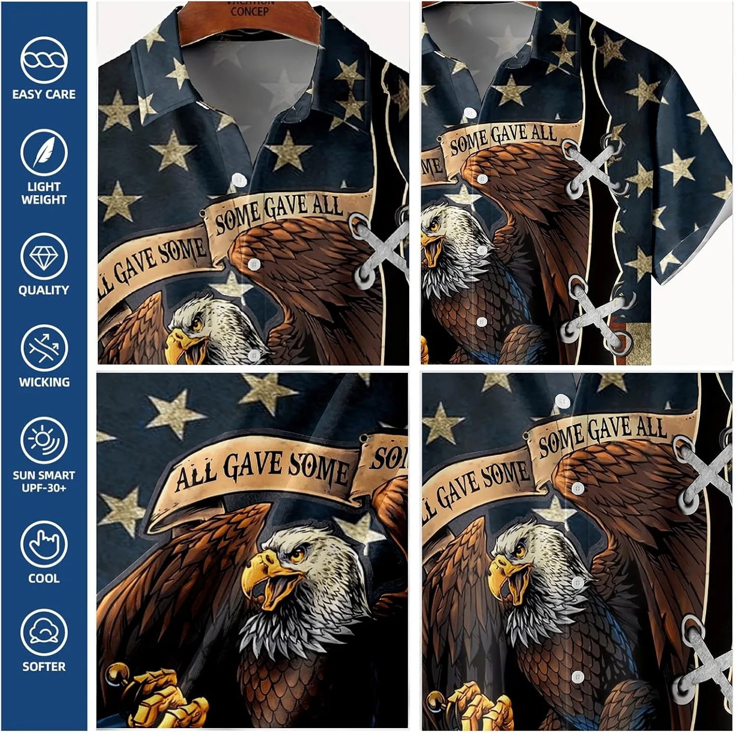 American Flag Shirts for Men,Short Sleeve Button Down Patriotic Shirts for Men