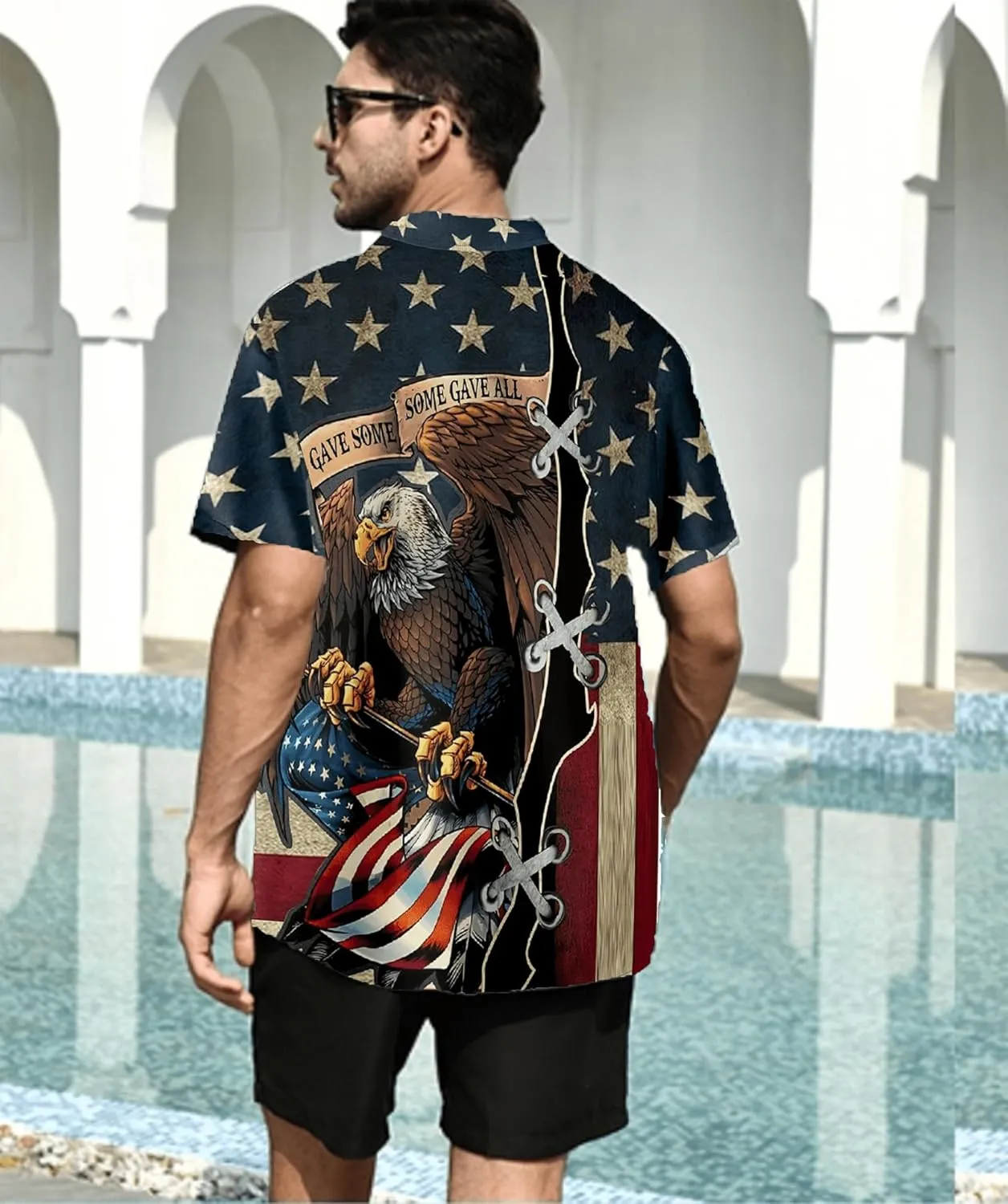 American Flag Shirts for Men,Short Sleeve Button Down Patriotic Shirts for Men
