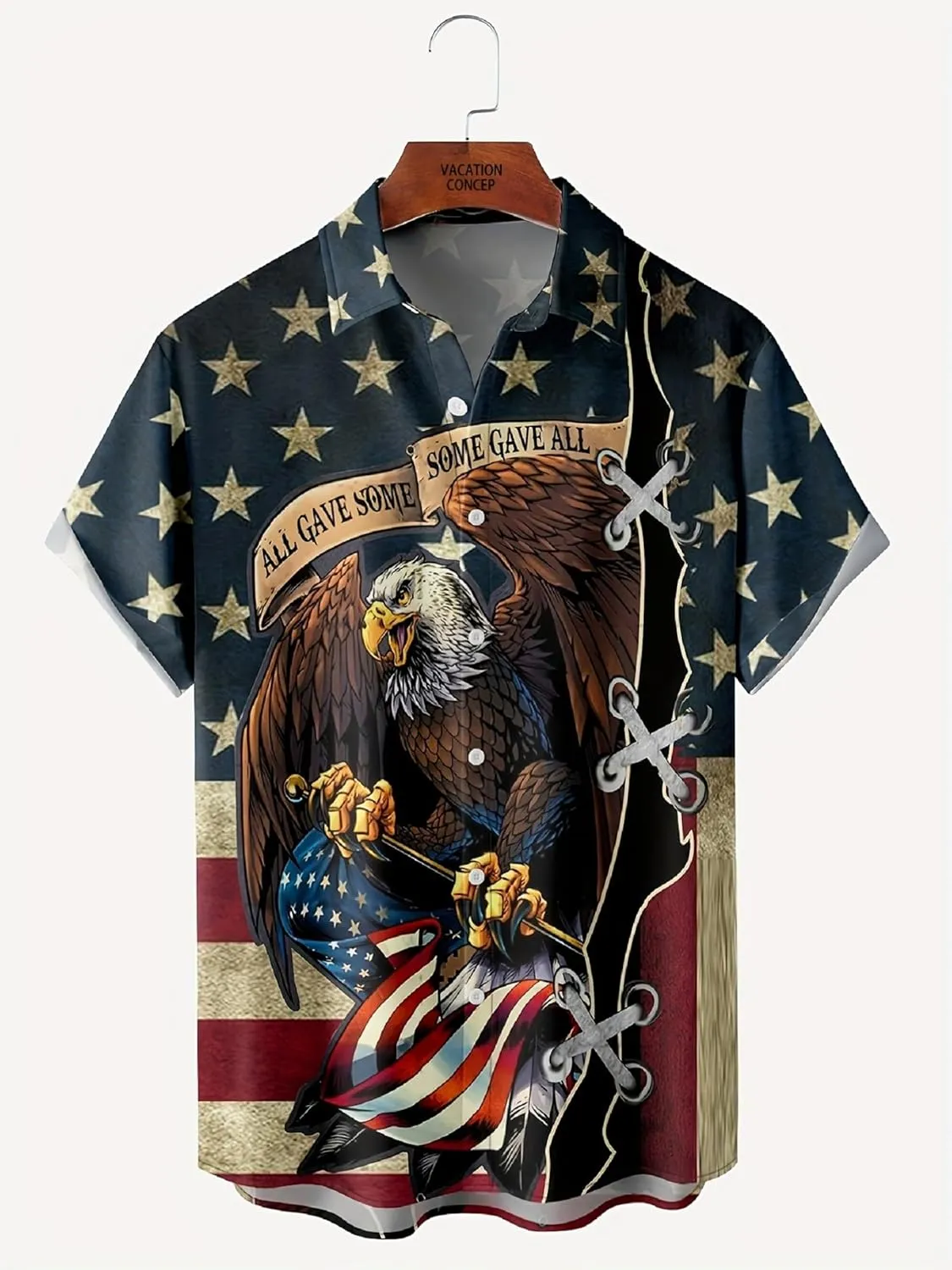 American Flag Shirts for Men,Short Sleeve Button Down Patriotic Shirts for Men