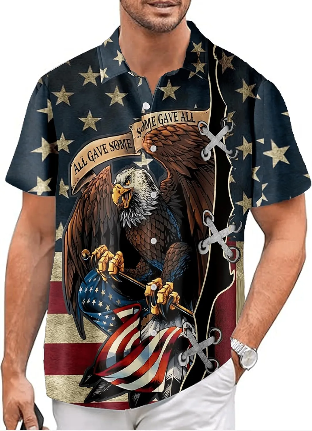 American Flag Shirts for Men,Short Sleeve Button Down Patriotic Shirts for Men