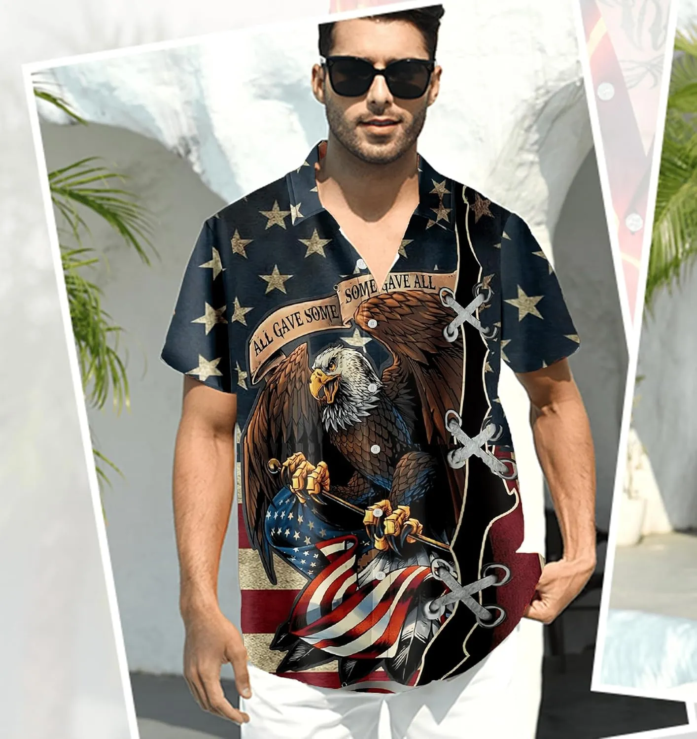 American Flag Shirts for Men,Short Sleeve Button Down Patriotic Shirts for Men