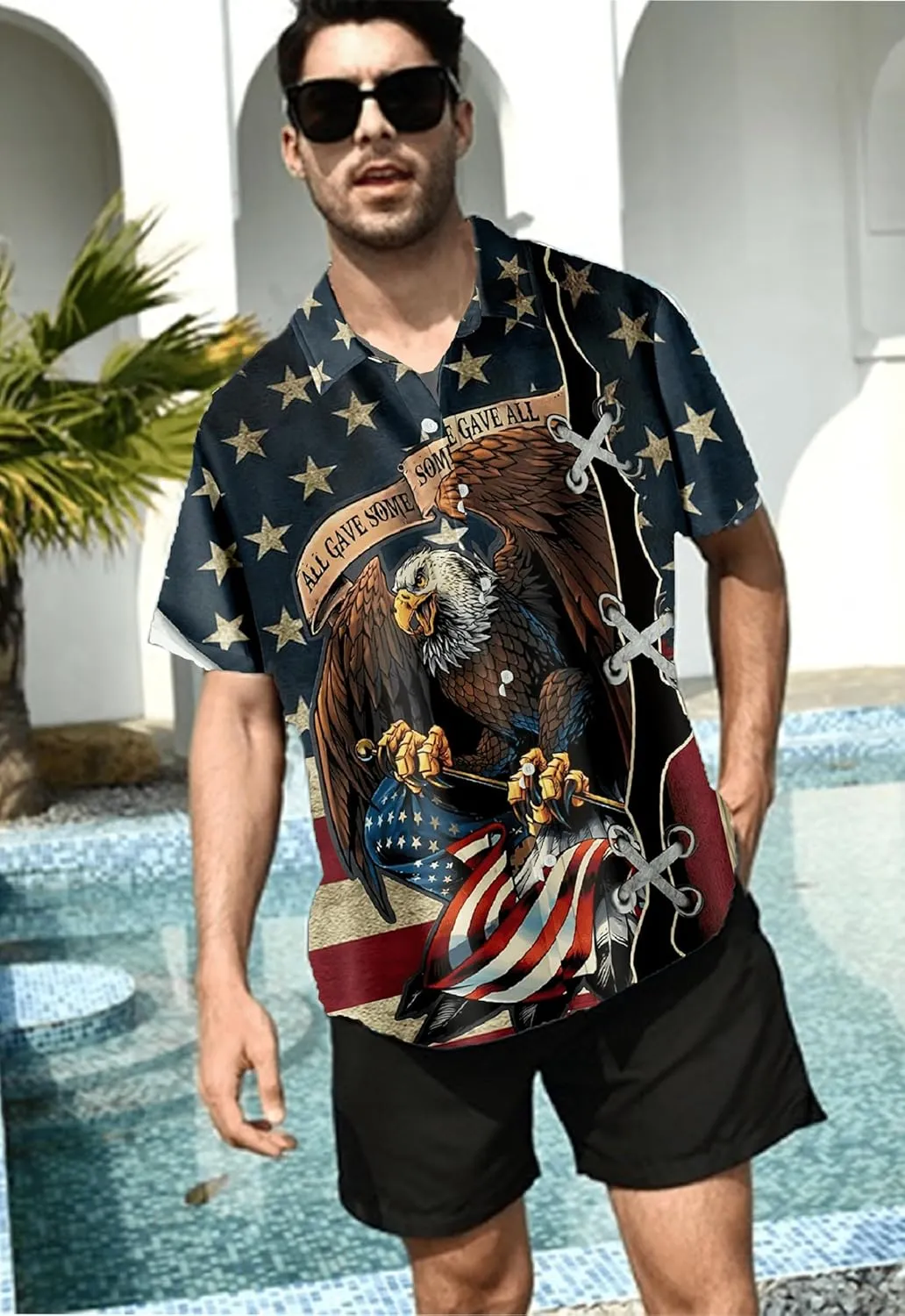 American Flag Shirts for Men,Short Sleeve Button Down Patriotic Shirts for Men