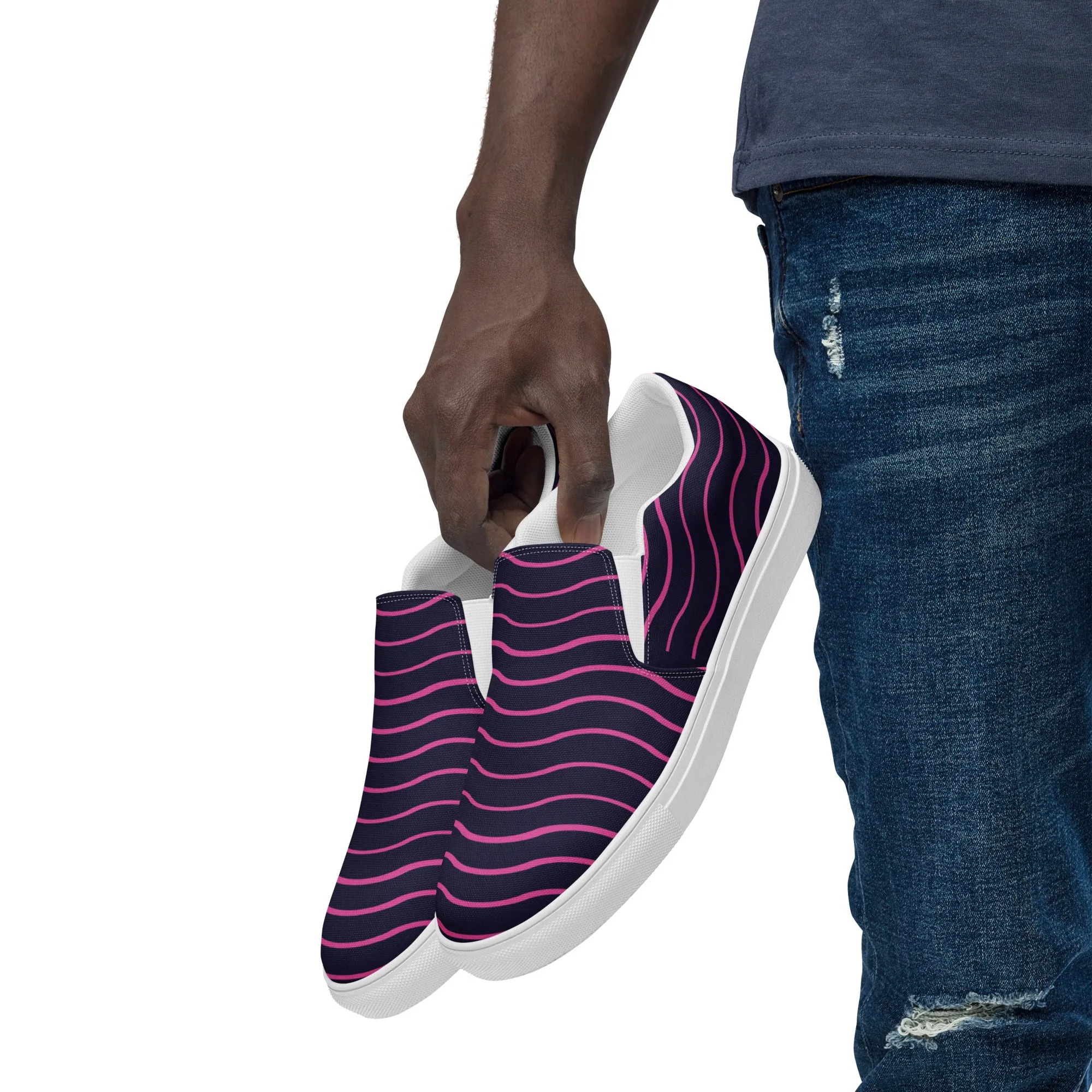 BE LIKE WATER Men’s Slip-On Canvas Shoes (Pink Lines)
