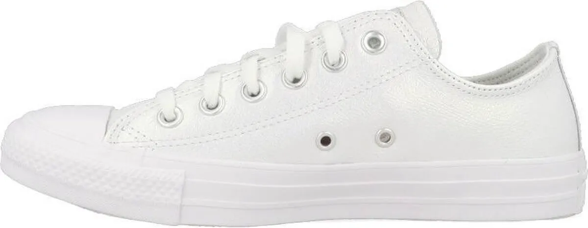 Converse Chuck Taylor All Star OX Kids' White Leather Shiny Sneakers 5.5
