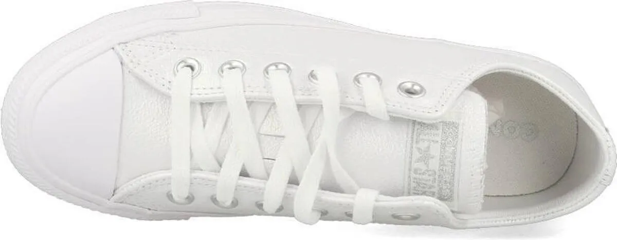 Converse Chuck Taylor All Star OX Kids' White Leather Shiny Sneakers 5.5