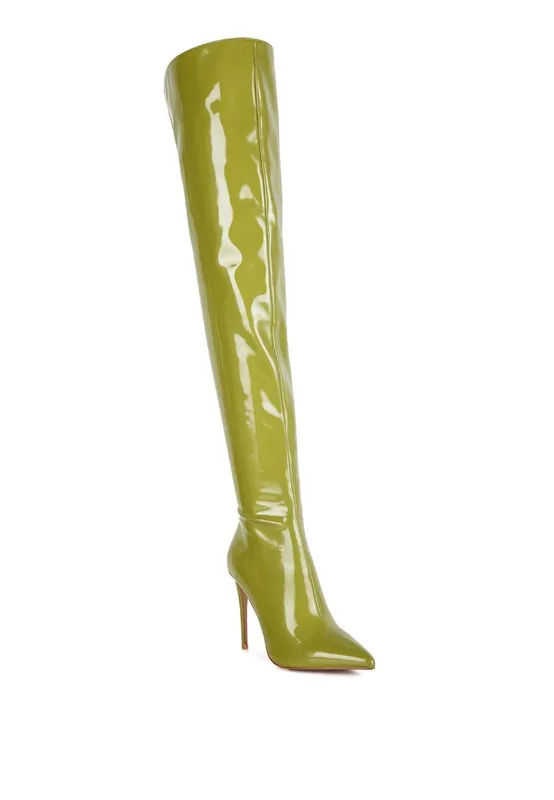 Eclectic Neon Pink Patent Leather Stiletto High Heel Boots