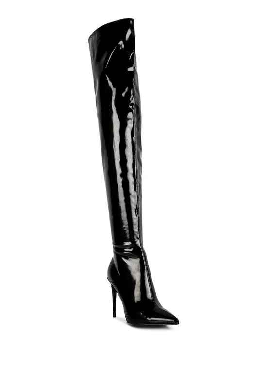 Eclectic Neon Pink Patent Leather Stiletto High Heel Boots
