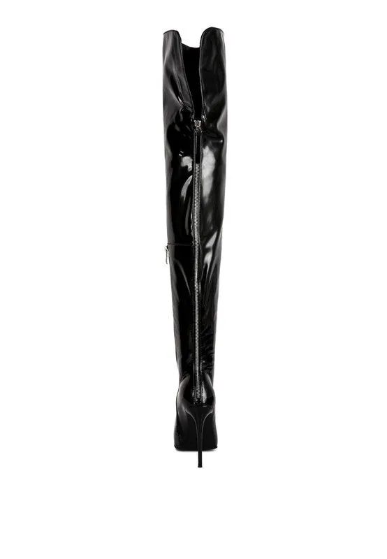 Eclectic Neon Pink Patent Leather Stiletto High Heel Boots