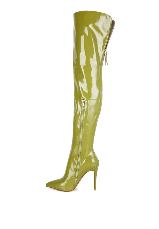 Eclectic Neon Pink Patent Leather Stiletto High Heel Boots