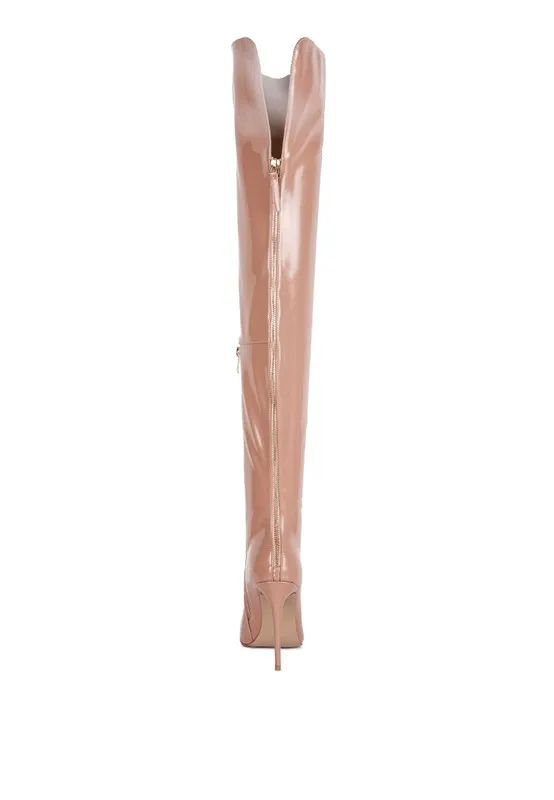 Eclectic Neon Pink Patent Leather Stiletto High Heel Boots