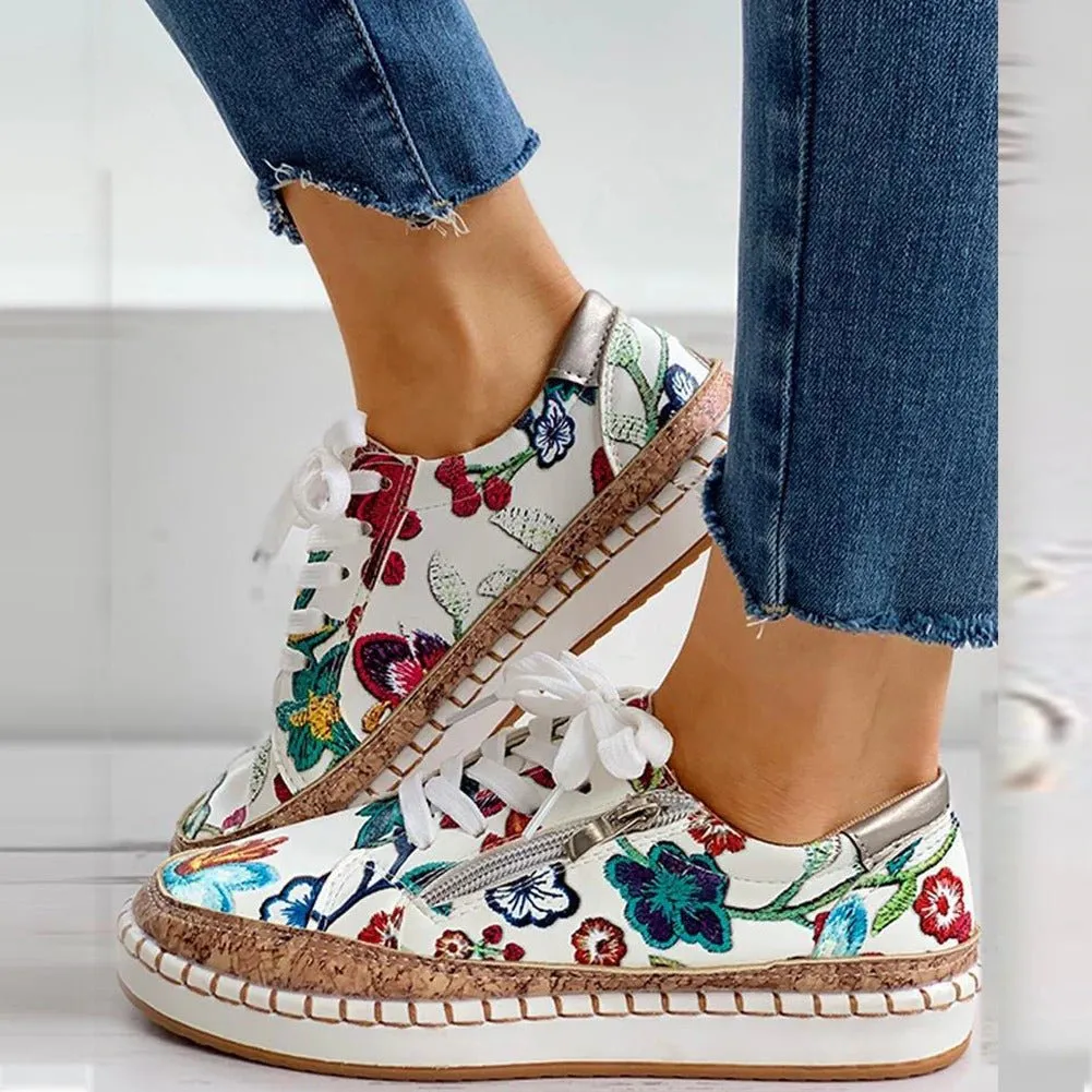 Floral Orthopedic Zipper Sneakers