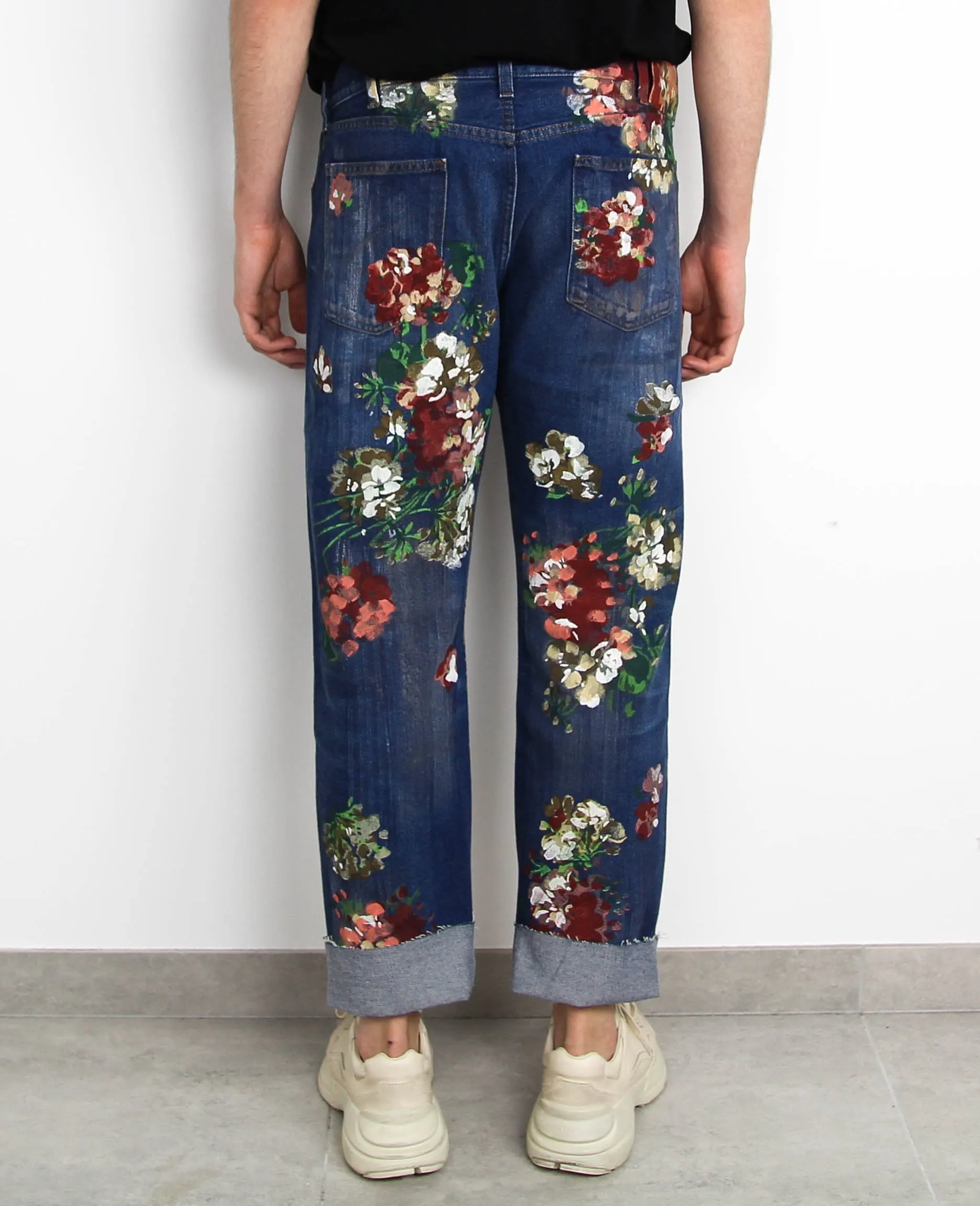 Floral Painted Cropped Denim