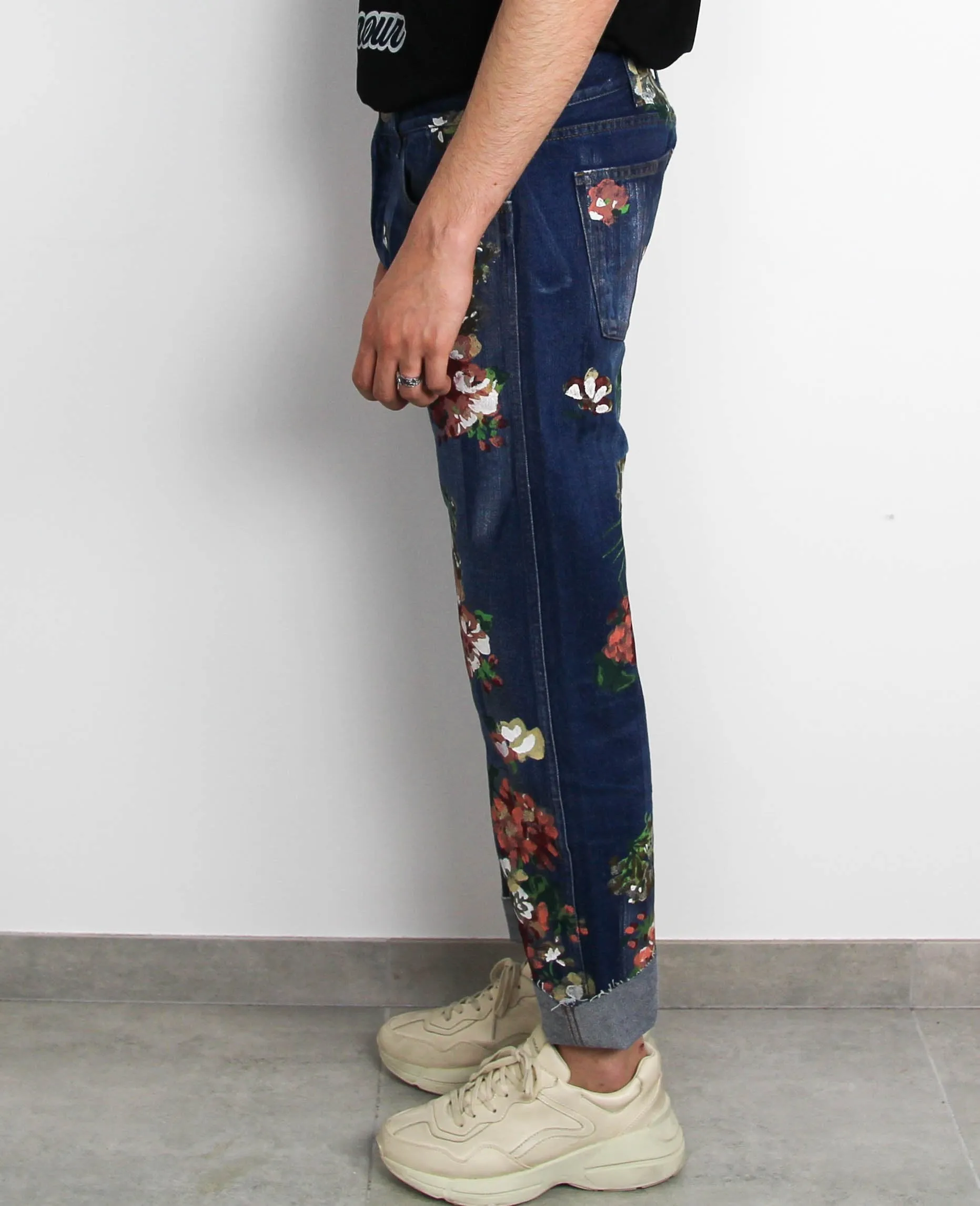 Floral Painted Cropped Denim