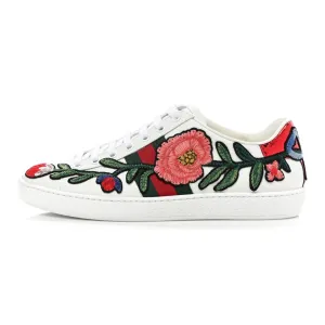 Gucci Calfskin Web Floral Embroidered Womens Ace Sneakers
