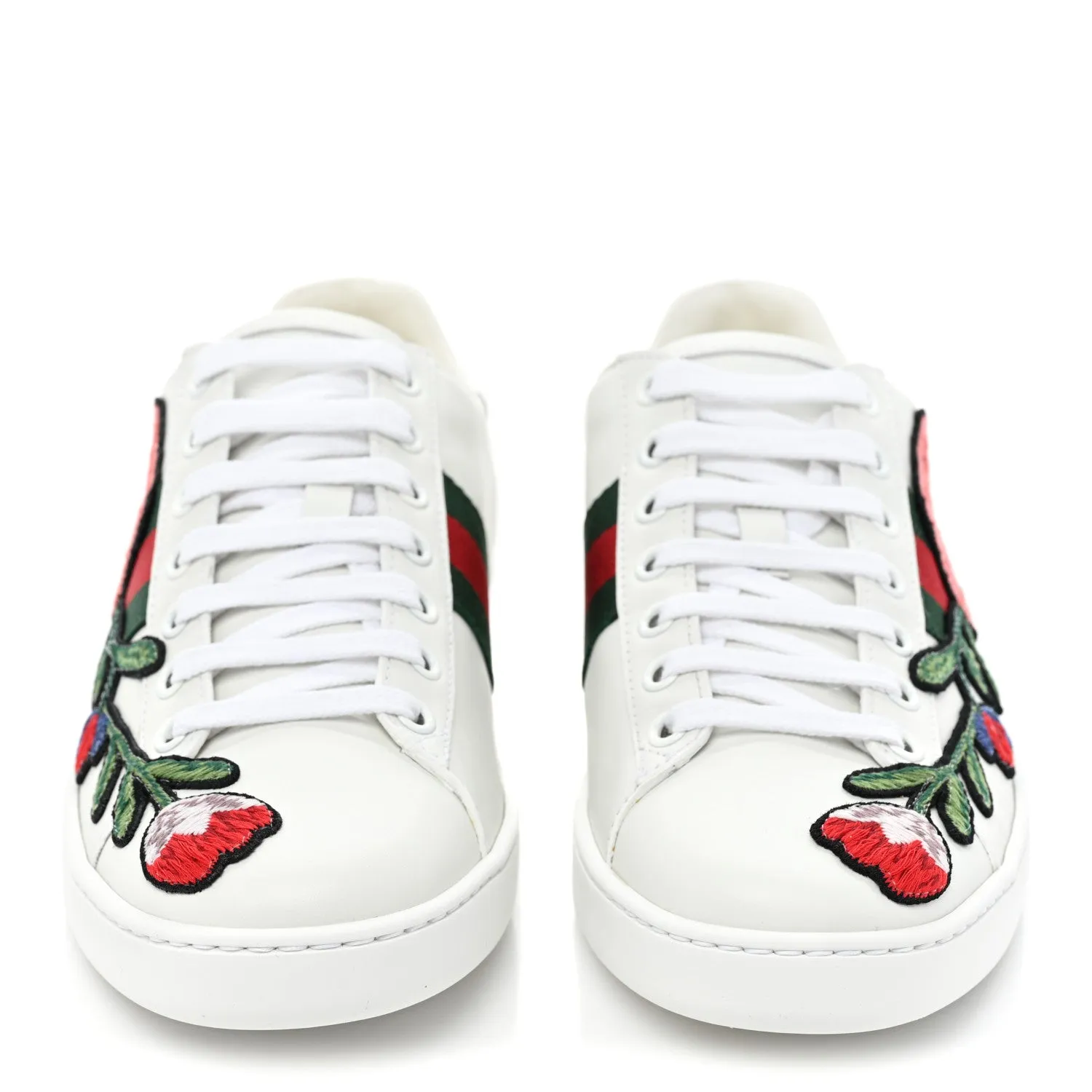 Gucci Calfskin Web Floral Embroidered Womens Ace Sneakers