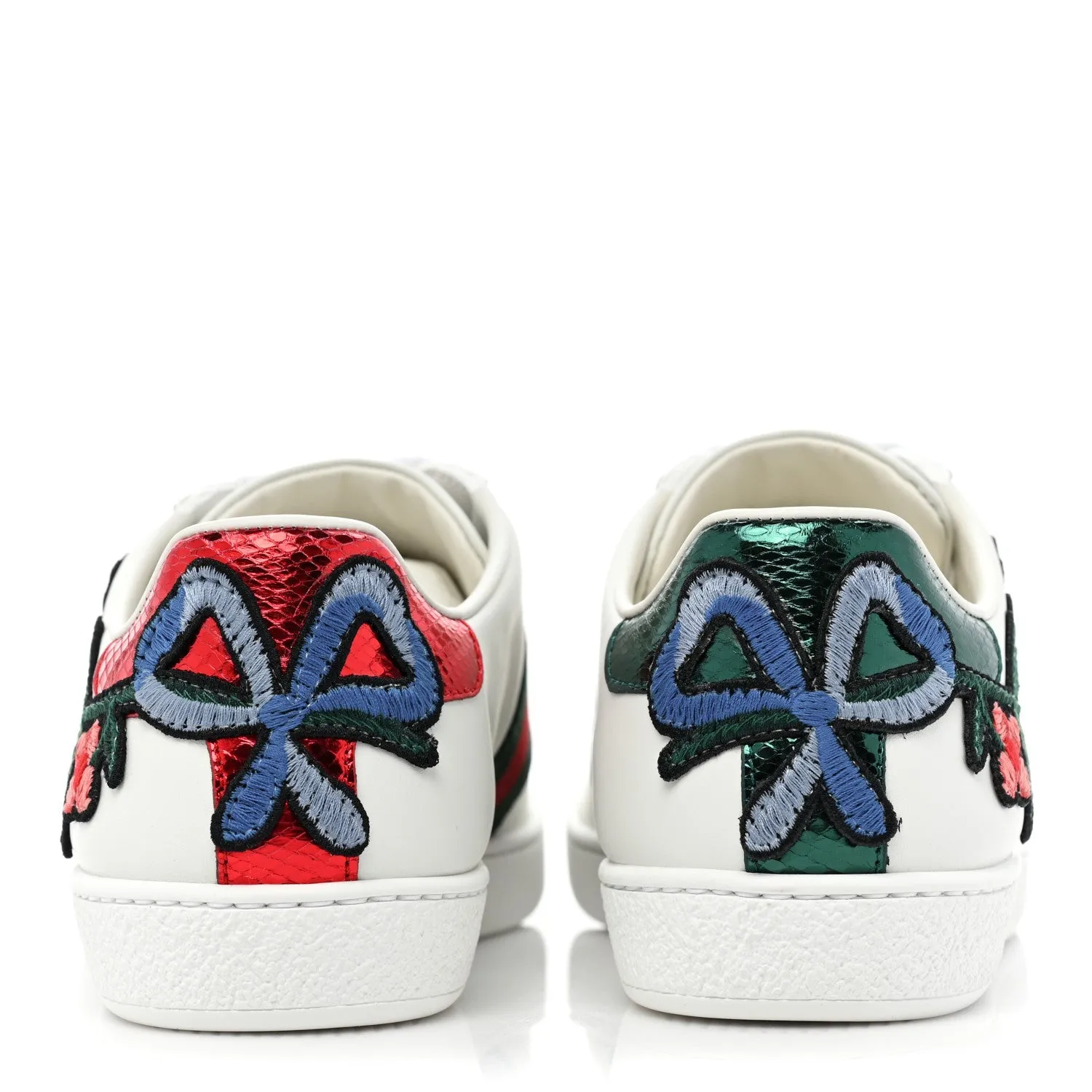 Gucci Calfskin Web Floral Embroidered Womens Ace Sneakers
