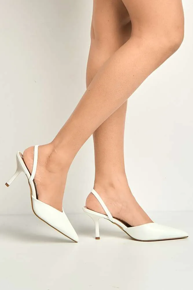 Liana Pointed Toe Slingback Court Shoes in White