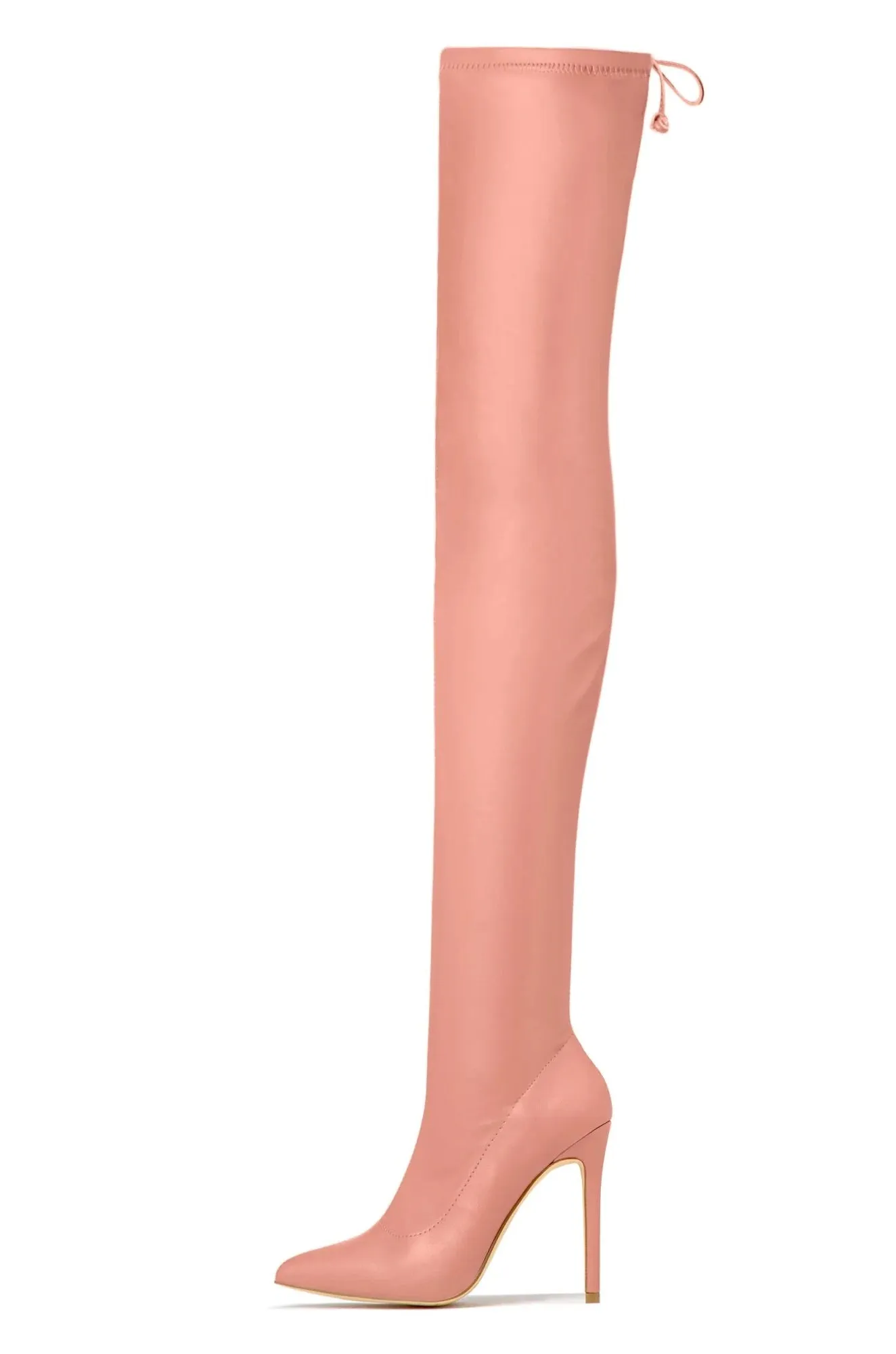 Liliana Rose Nude Pointy Thigh High Over-Knee Boots Stiletto Fashion Dress Boots
