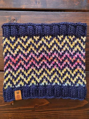 Luxury women's hand knit chevron winter cowl pink blue navy yellow wool slow fashion gift
