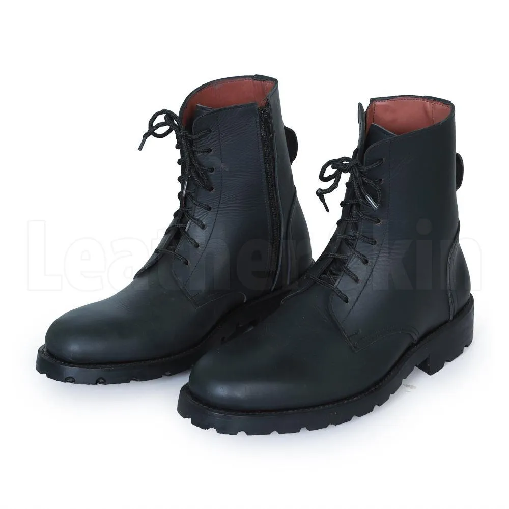 Men Black Military Genuine Leather Boots