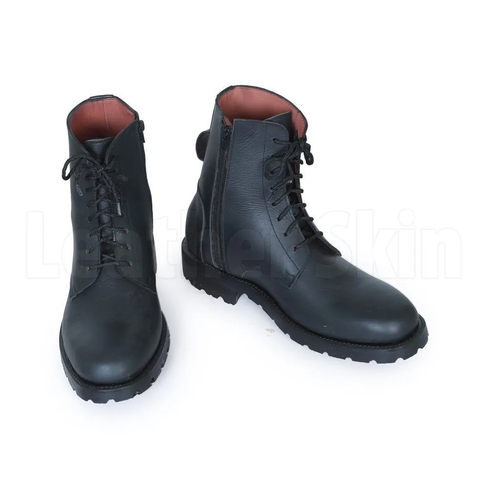 Men Black Military Genuine Leather Boots