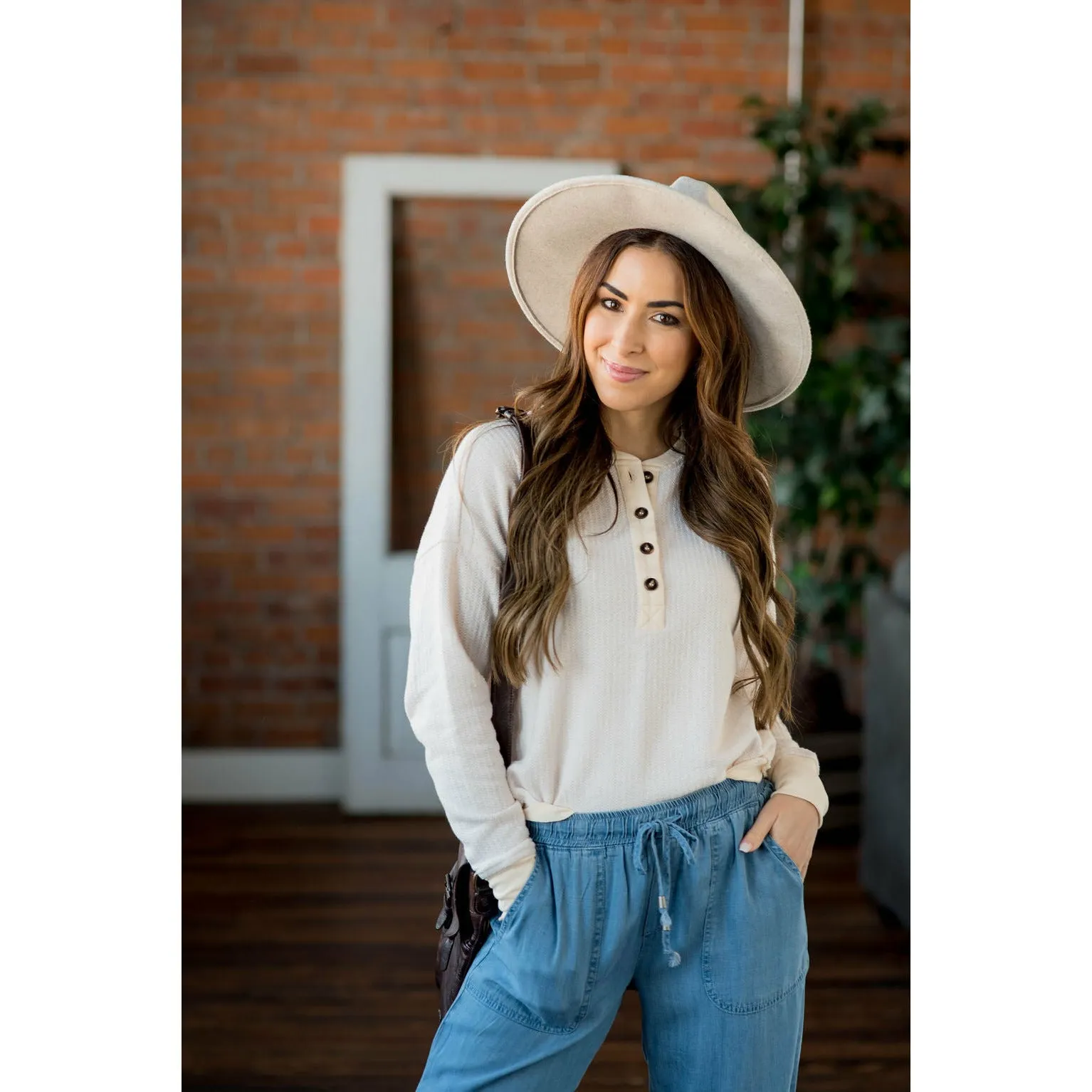Mock Layered Button Thermal Sweatshirt