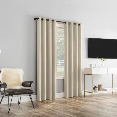 New - 96"x50" Tyrell Tonal Textured Draft Shield Fleece Insulated 100% Blackout Grommet Top Curtain Panel Beige - Sun Zero