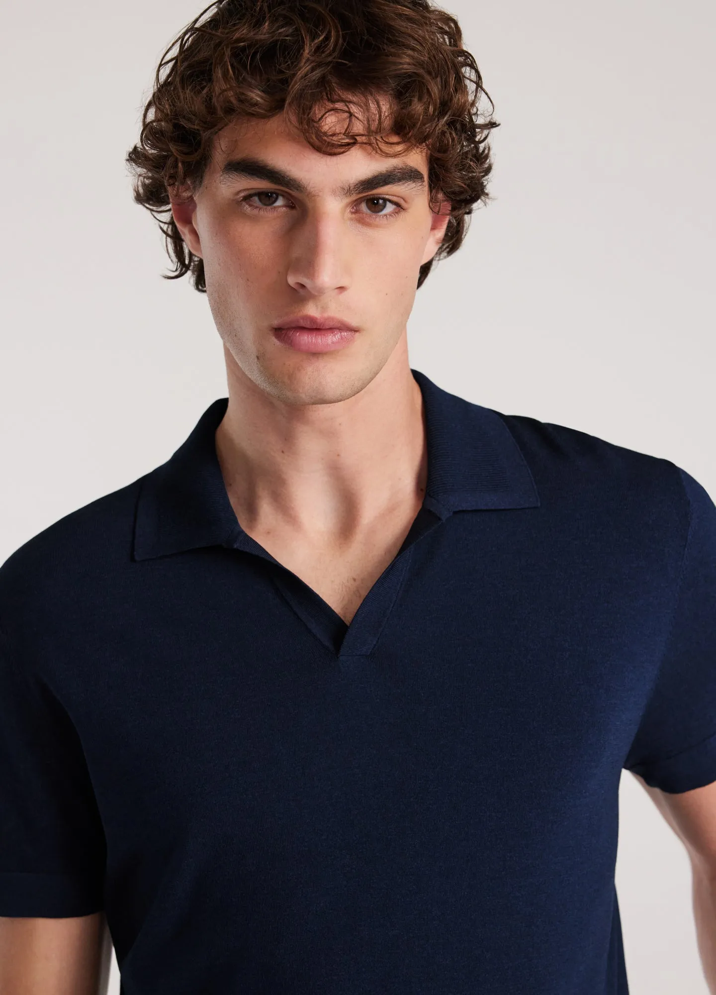 Rib Collar Tech Knit Polo Delft Blue