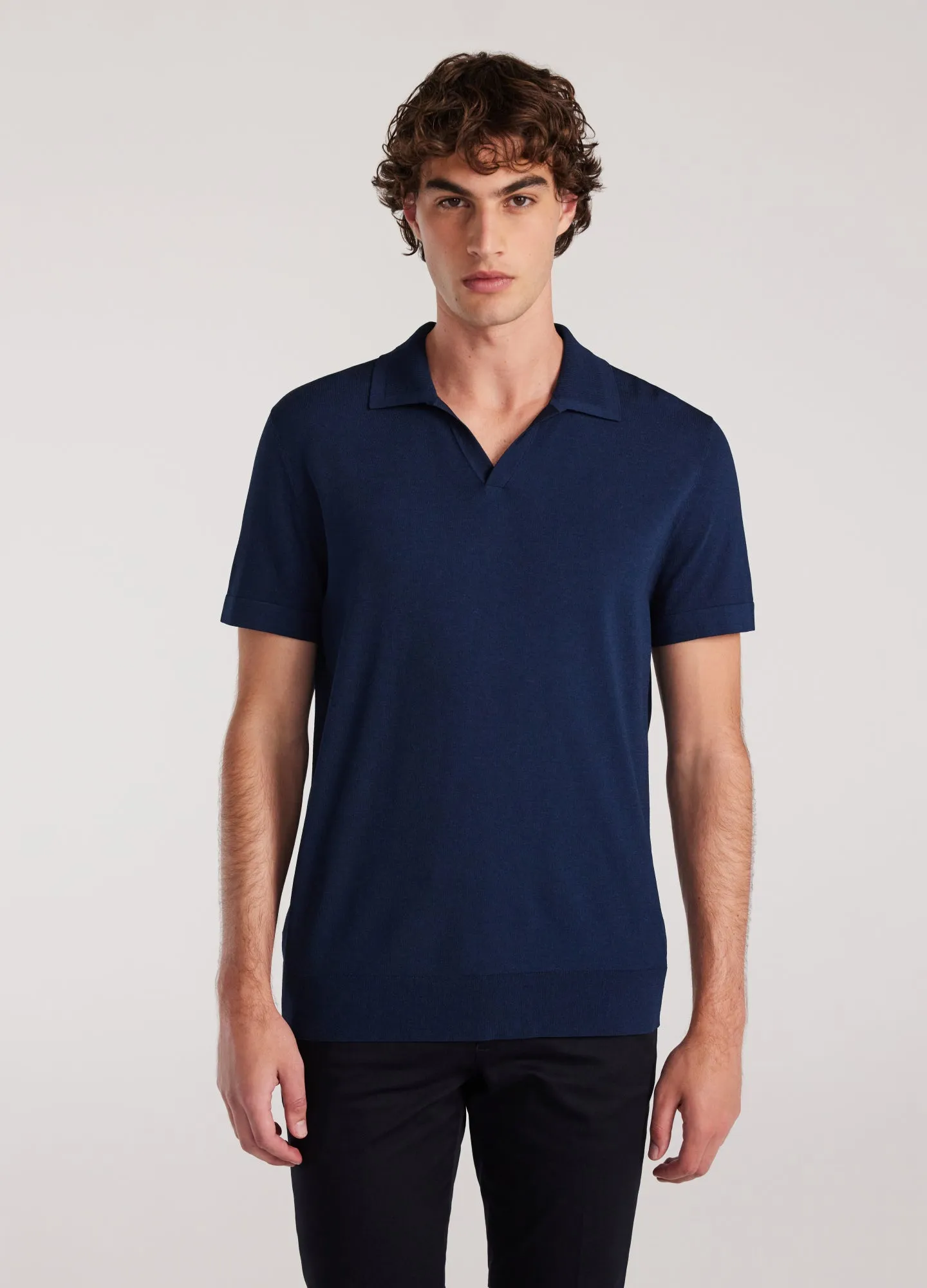 Rib Collar Tech Knit Polo Delft Blue