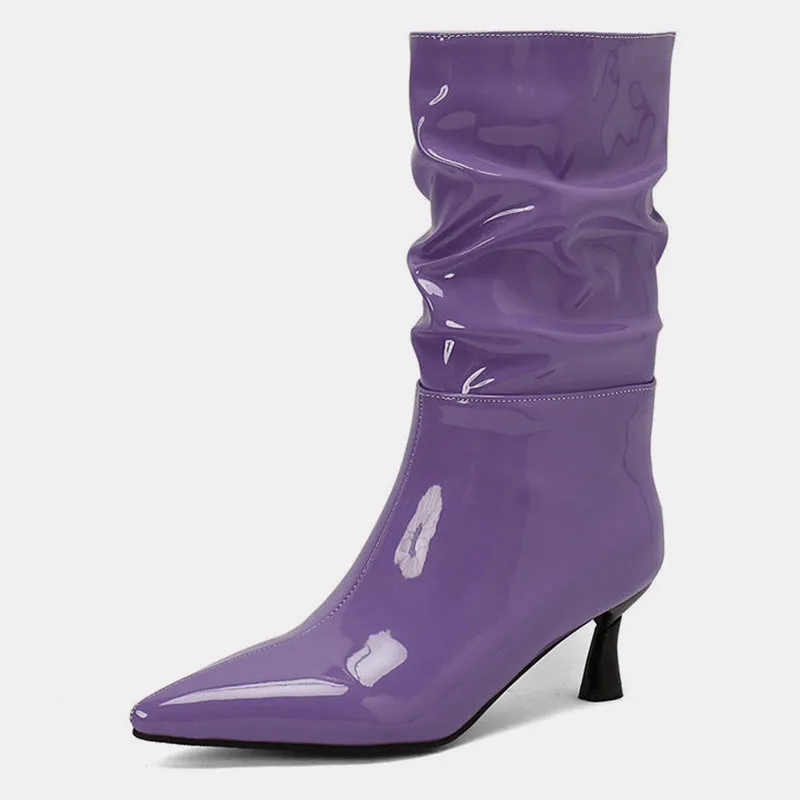 Tillbuy Stiletto Pleated Ankle Boots
