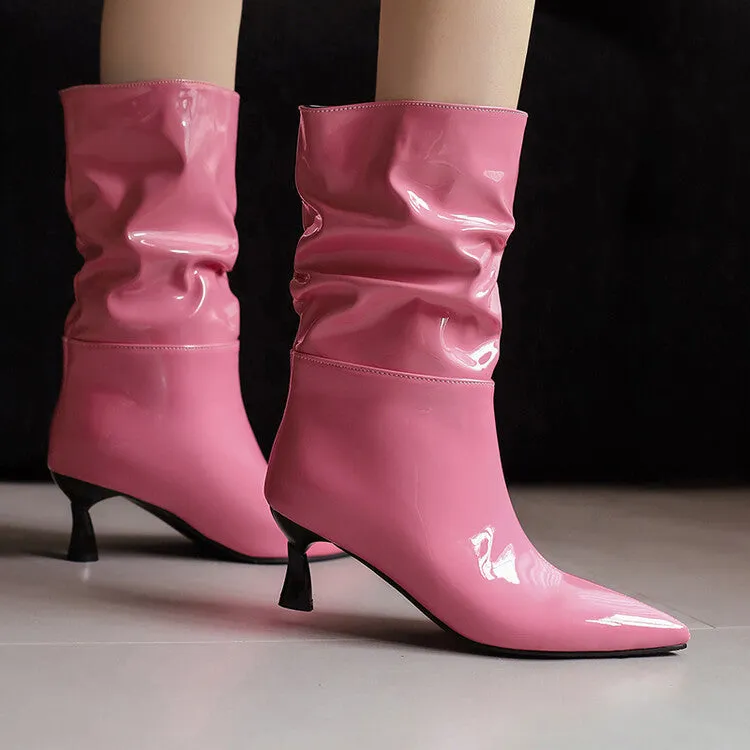 Tillbuy Stiletto Pleated Ankle Boots