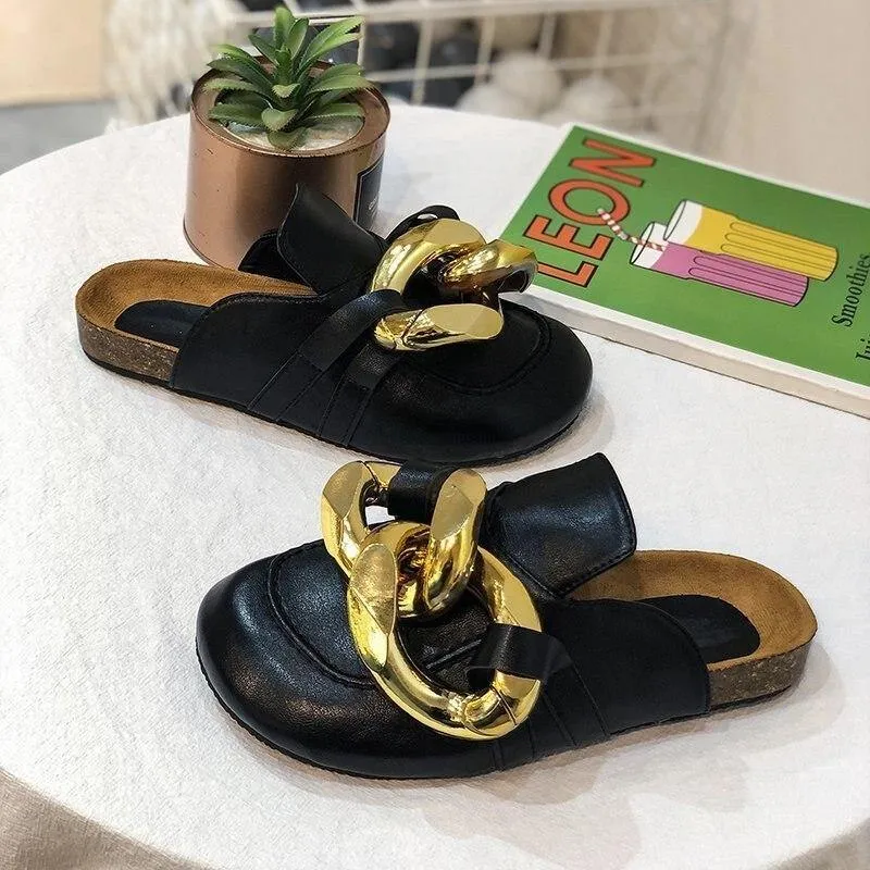 Women's Casaul Covered Toe Faux Leather Slides